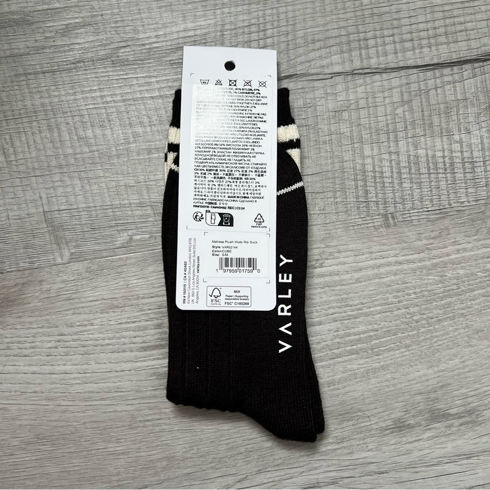 NEW VARLEY Coffee Bean Malissa Plush Wide Rib Sock BrownOff White Cashmere - Picture 7 of 12